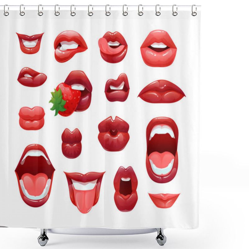 Personality  Red Lips Female, Sexy Womans Lips With Differents Emotions Shower Curtains