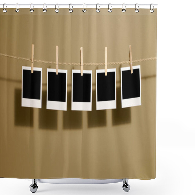 Personality  Polaroid Style Instant Photo Prints Hanging On A Rope Or Washing Line Shower Curtains