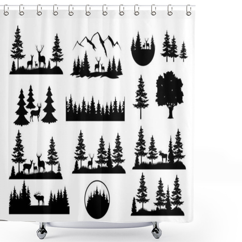 Personality  Vector Illustration Of Christmas, Winter Scene With Reindeer, Trees Shower Curtains