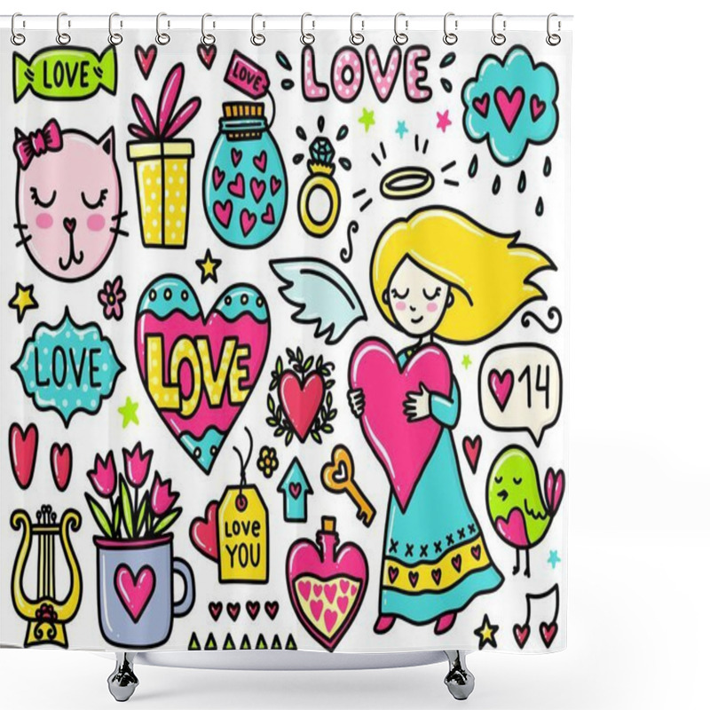 Personality  Doodles Cute Valentines Elements Shower Curtains