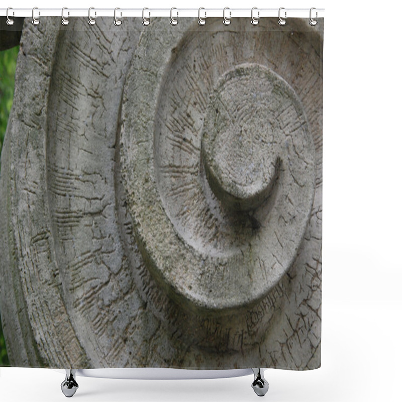 Personality  Stone Cut Spiral Element Of An Architectural Piece Shower Curtains