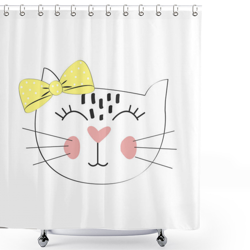 Personality  Fashion Portrait Of Hipster Cat In Hearts Glasses Isolated On White. Shower Curtains