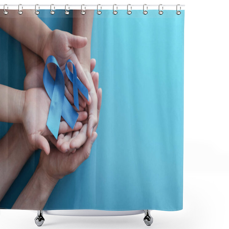 Personality  Light Blue Ribbons With Mustache On Blue Background , Prostate C Shower Curtains