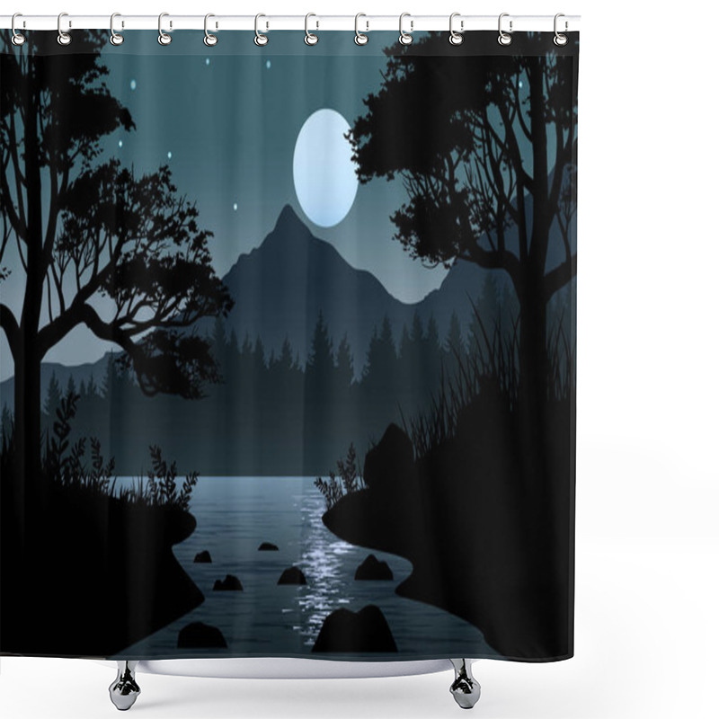 Personality  Mountain And Lake Night Landscape Shower Curtains