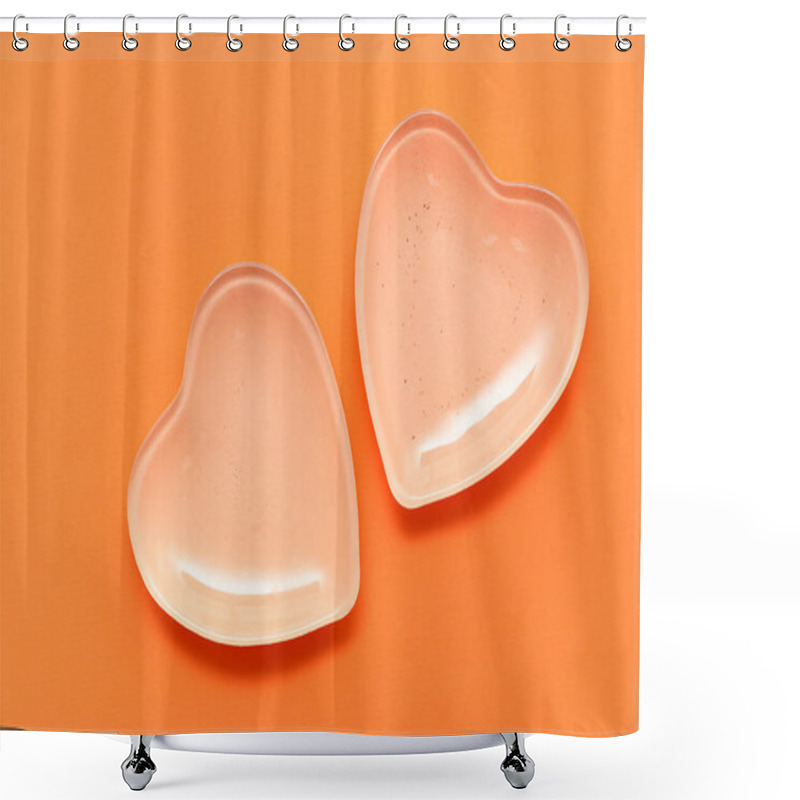 Personality  Beautiful Heart-shaped Plates On Orange Background Shower Curtains