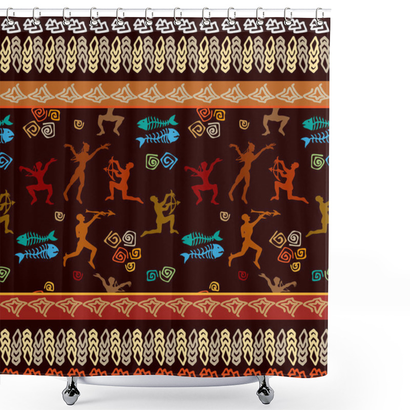 Personality  Prehistorical Tribal Drawings. Stylized Cave Art Painting. Shower Curtains