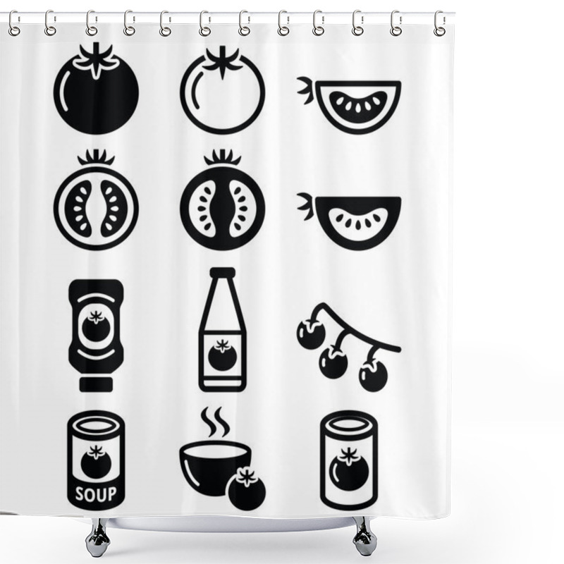 Personality  Tomato, Ketchup, Tomato Soup Icons Set Shower Curtains