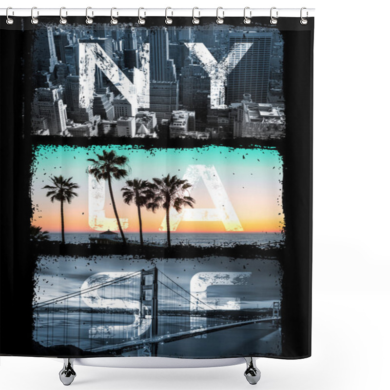 Personality  New York Los Angeles San Francisco Poster Typography Design Shower Curtains