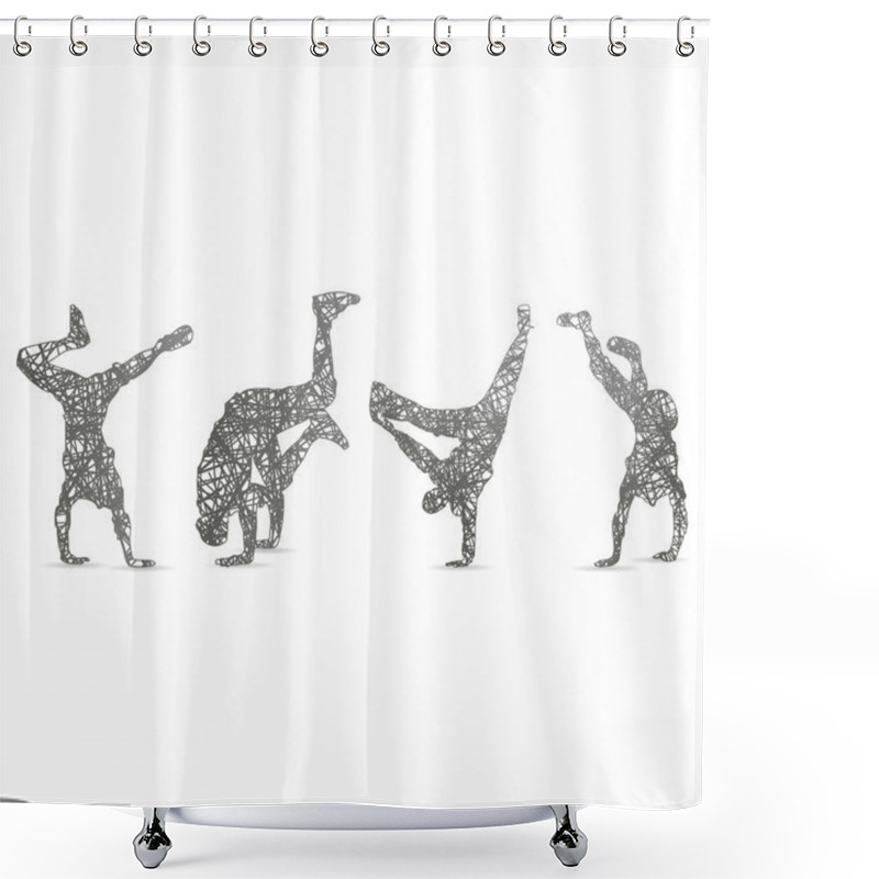 Personality  Hip Hop Dancer Silhouette On White Background Shower Curtains