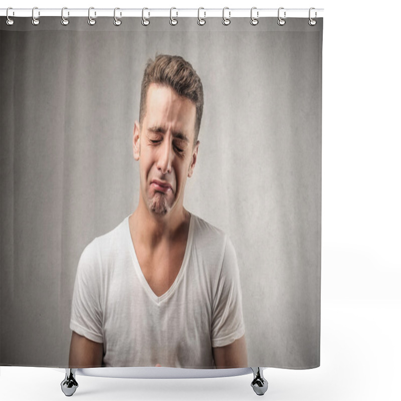 Personality  Sad Young Man Crying Shower Curtains