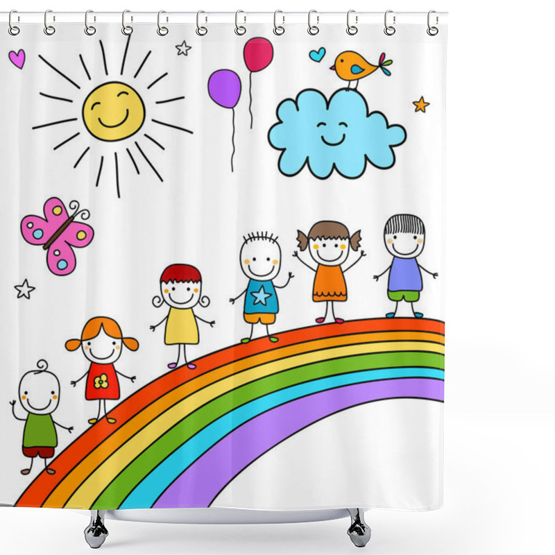 Personality  Kids On Rainbow Shower Curtains