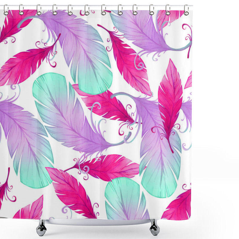 Personality  Seamless Pattern With Bird Feathers Shower Curtains