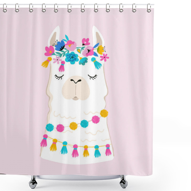 Personality  Llama Illustration, Cute Hand Drawn Elements And Design For Nursery Design, Poster, Greeting Card Shower Curtains