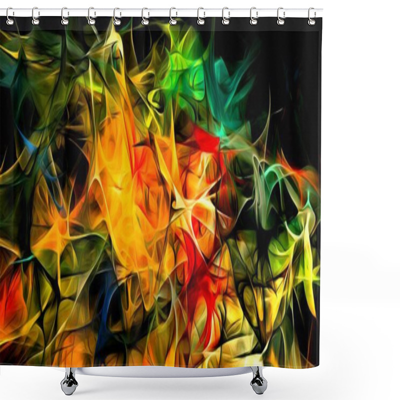 Personality  Abstract Electrifying Lines, Smoky Fractal  Pattern, Digital Illustration Art Work Of Rendering Chaotic Dark Background. Shower Curtains