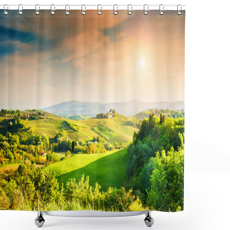 Personality  Green Hills Of Tuscany At Sunset. Italy Shower Curtains