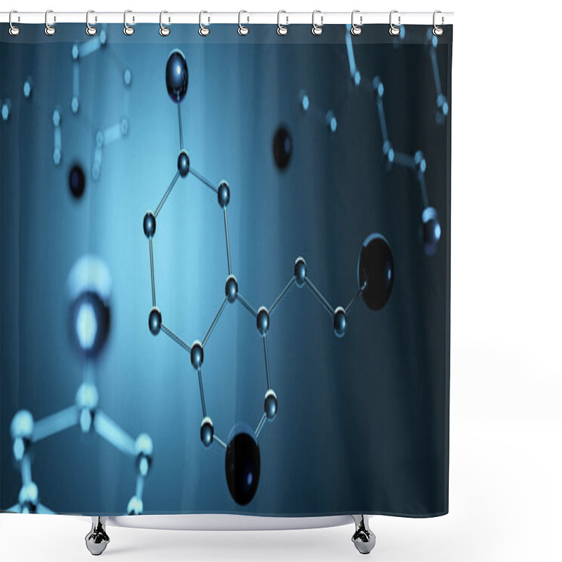 Personality  3d Illustration. Model Of Serotonin Molecule, Hormone Of Happiness. Shower Curtains