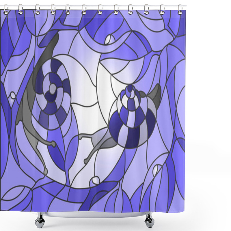 Personality  Stained Glass Illustration Of A Snail On A Branch Against The Sky And The Sun In Blue Tones Shower Curtains