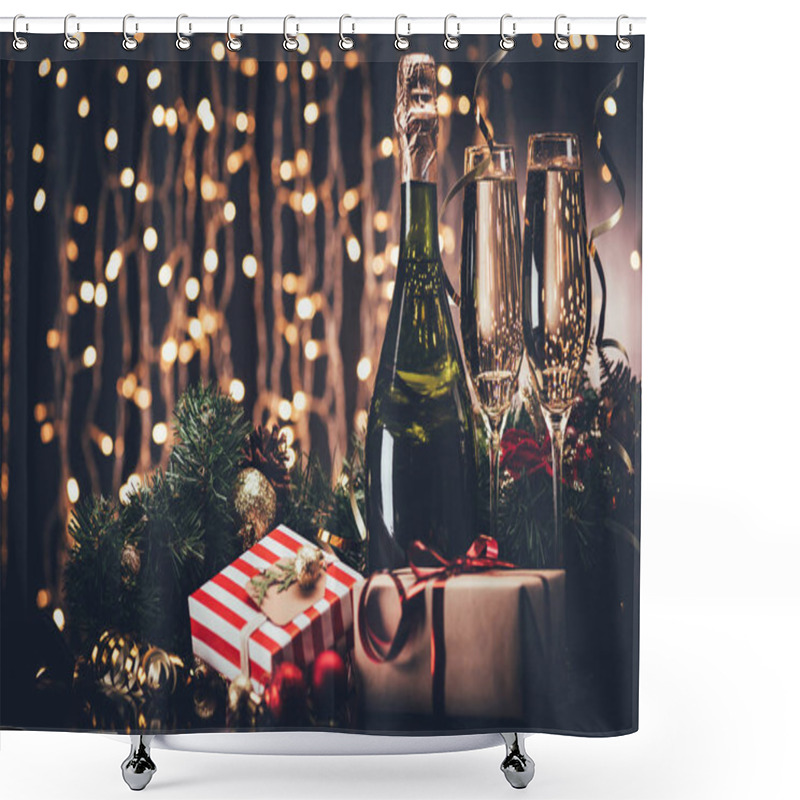 Personality  Glasses Of Champagne And Presents Shower Curtains