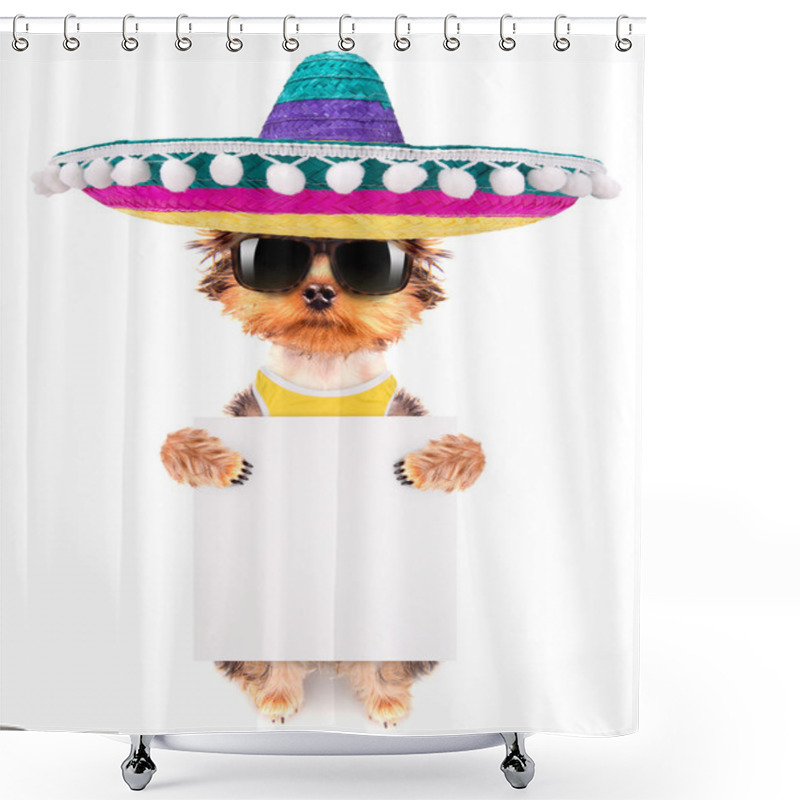 Personality  Dog Wearing A Mexican Hat With Banner Shower Curtains