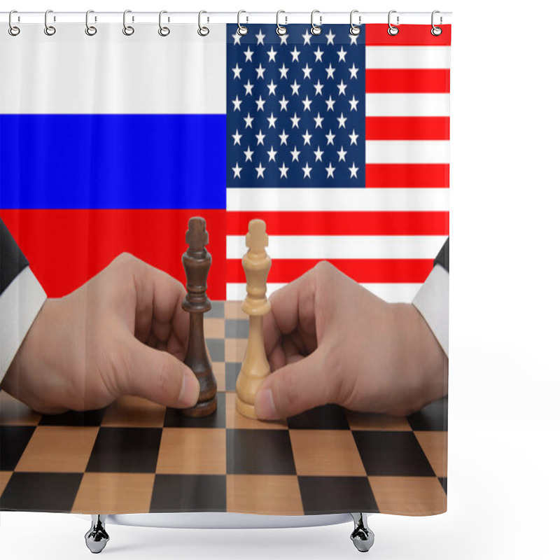 Personality  US-Russia Summit Expressed In A Chess Game. Shower Curtains