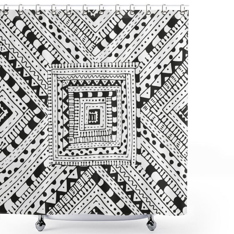 Personality  Seamless Pattern With Abstract Figures. Black And White Background. Shower Curtains