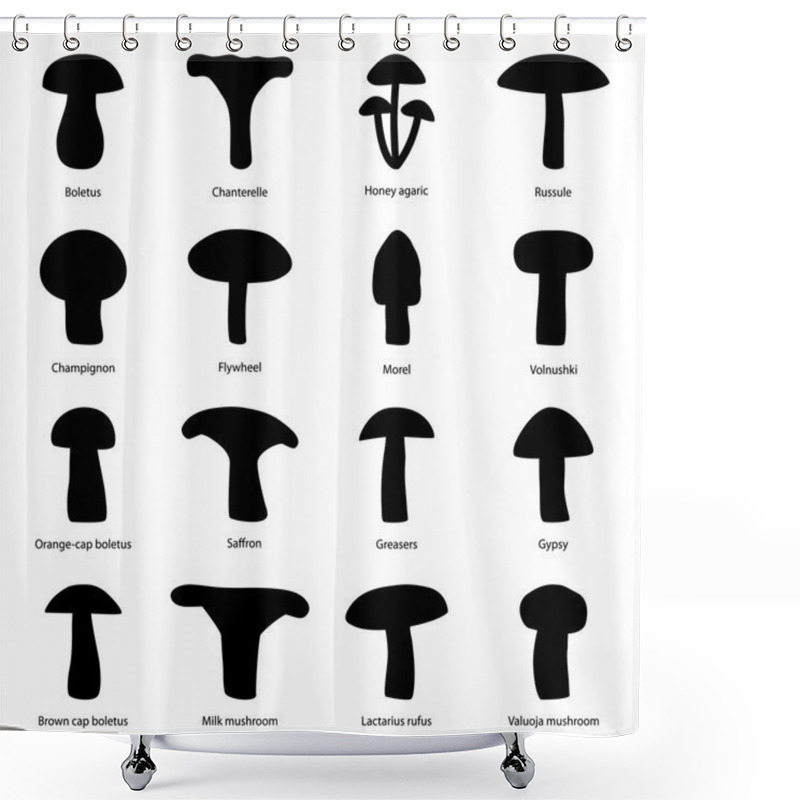 Personality  Set Of Silhouettes Of Edible Mushrooms, Vector Illustration Shower Curtains