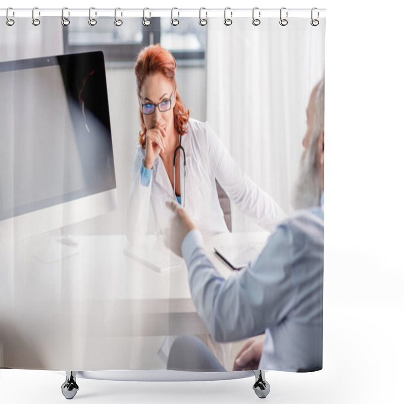 Personality  Doctor And Senior Patient Shower Curtains