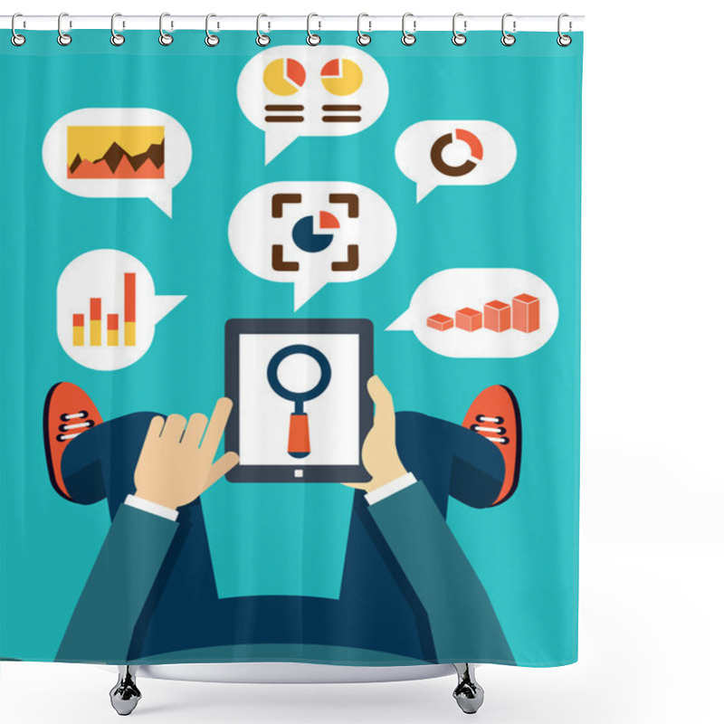 Personality  Concept Of Data Handling. User Holding Tablet Pc Shower Curtains