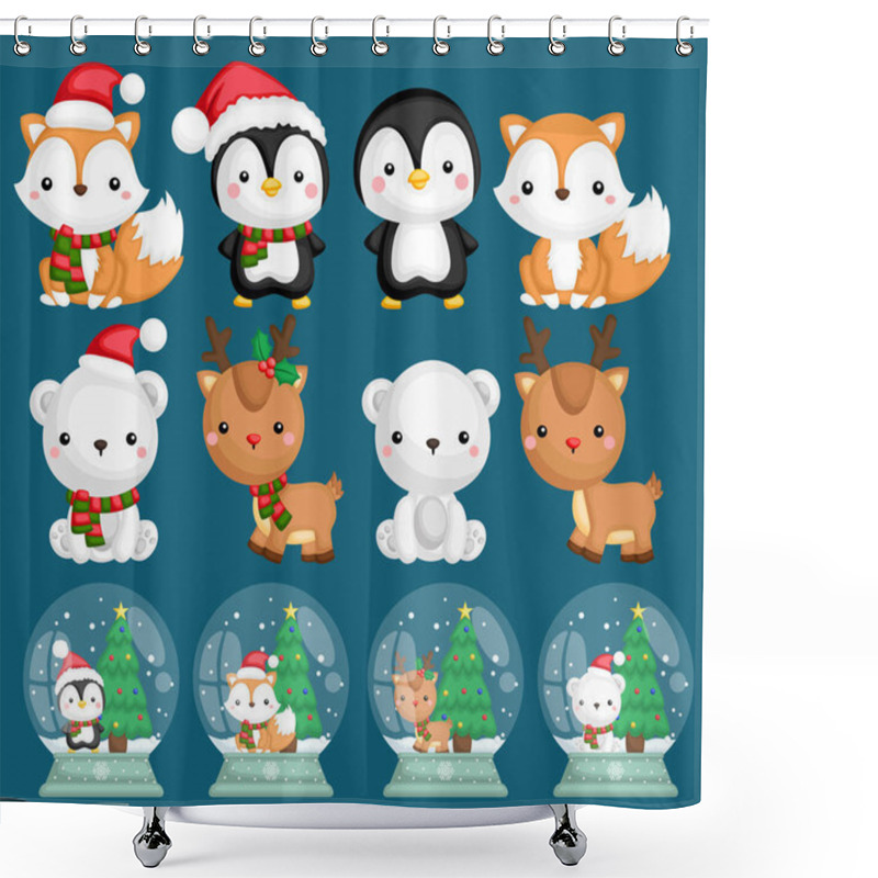 Personality  A Vector Set Of Many Animals Inside Snow Globes Shower Curtains