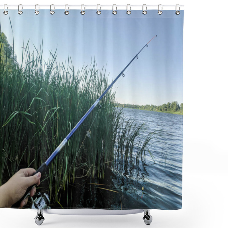 Personality  Fishing Rod In Hand. Fishing On The River Shower Curtains