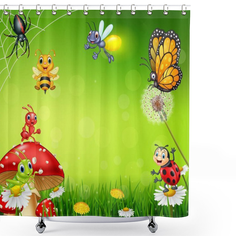 Personality  Cartoon Small Insect With Nature Background Shower Curtains