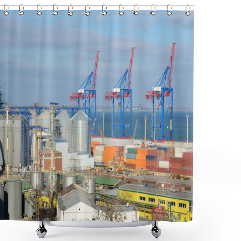 Personality  Odessa Cargo Port With Grain Dryers And Colourful Cranes,Ukraine,Black Sea,Europe Shower Curtains