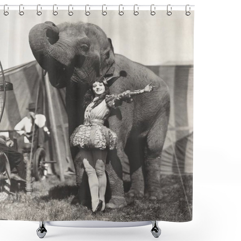 Personality  Performer Posing With Elephant Shower Curtains