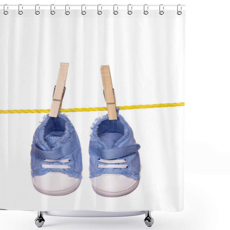 Personality  Baby Shoes Hanging On A Clothesline Shower Curtains