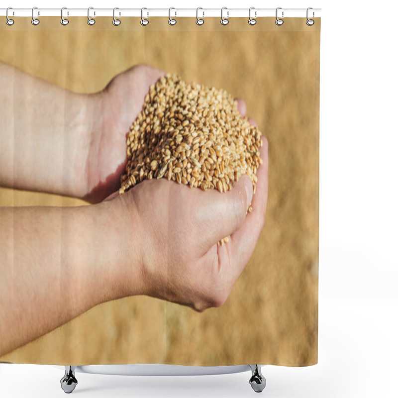 Personality  Men's Hands Holding Ripe Wheat Shower Curtains