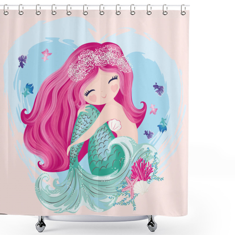 Personality  Cute Mermaid With Long Pink Hair Shower Curtains