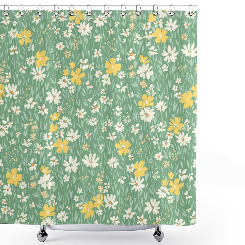 Personality  Seamless Spring Meadow Pattern With Daisies Shower Curtains