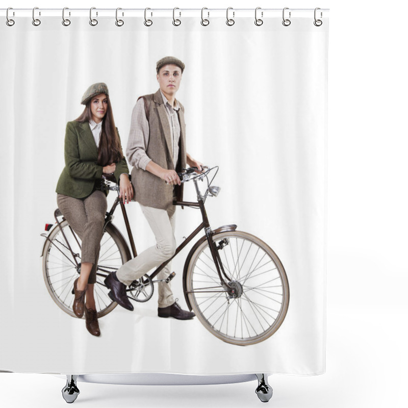 Personality  Couple On Retro Bike Shower Curtains