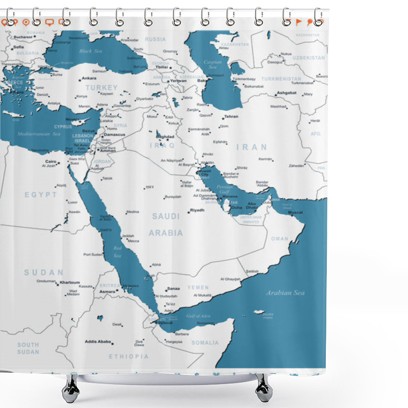 Personality  Middle East - Map And Navigation Labels - Illustration. Shower Curtains