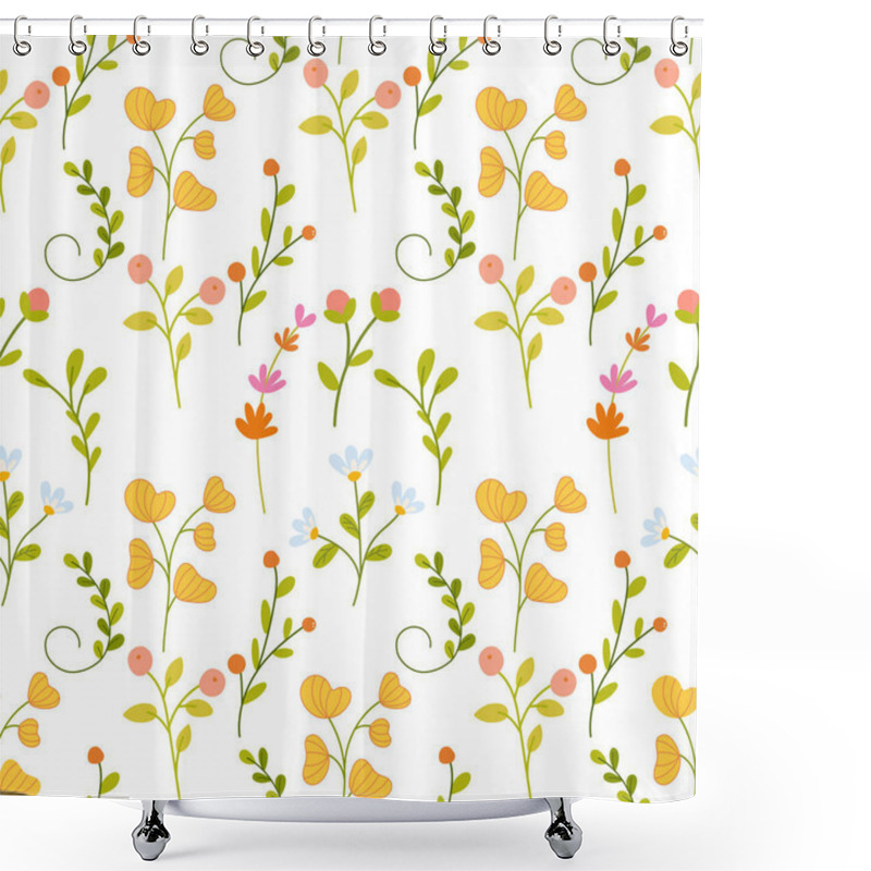 Personality  Colorful Floral Pattern Featuring Tulips, Lilies, And Small Wildflowers On A Light Background Creating A Vibrant Design Shower Curtains