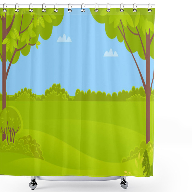 Personality  Green Scenery With Trees And Bushes, Forest Vector Shower Curtains