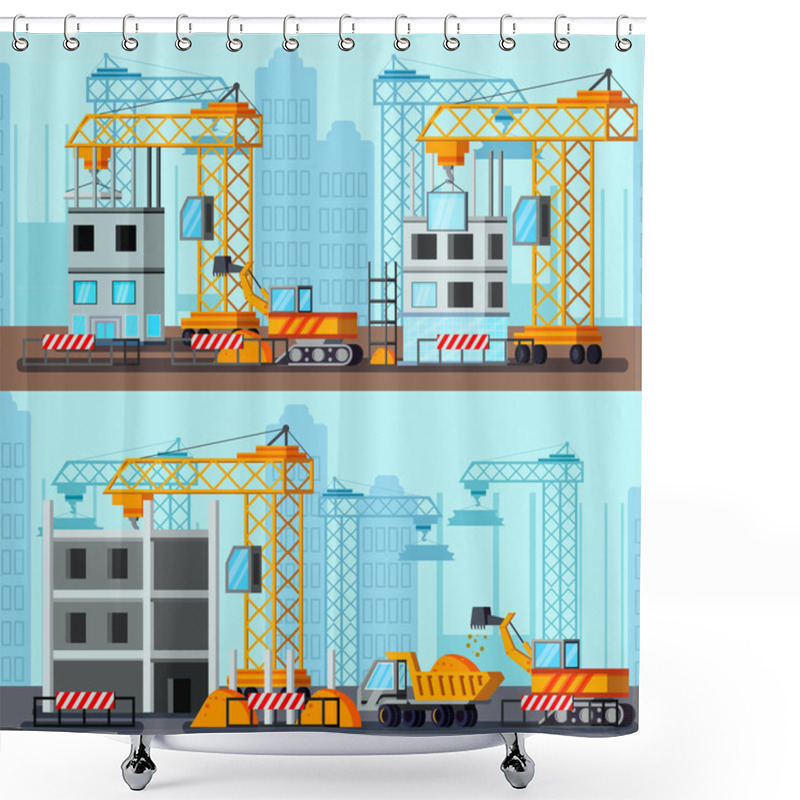 Personality  Sky Scraper Construction Flat Compositions Shower Curtains