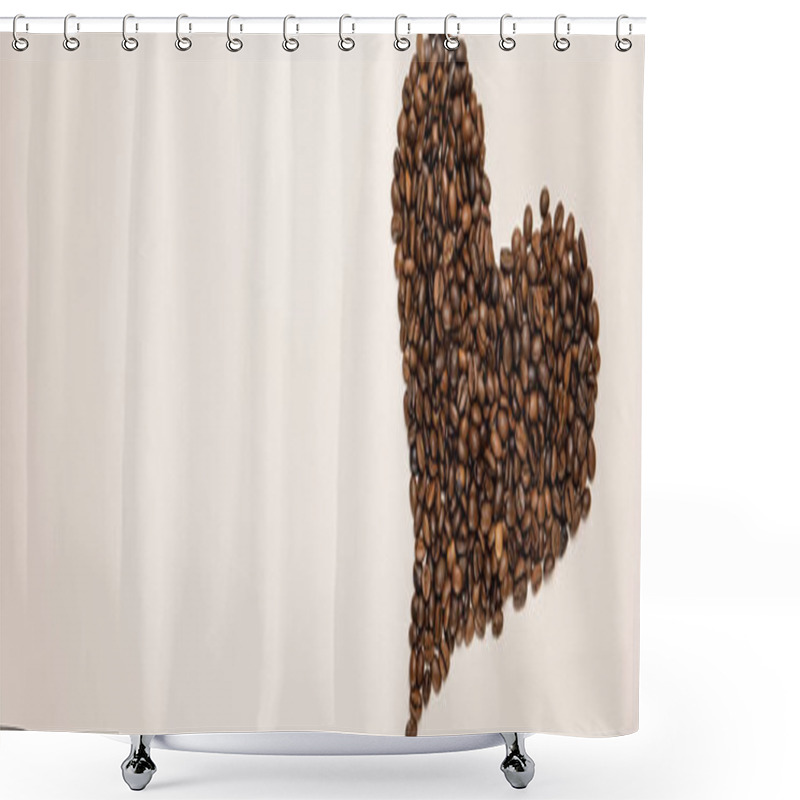 Personality  Top View Of Heart Made Of Coffee Grains On Beige Background, Panoramic Shot Shower Curtains