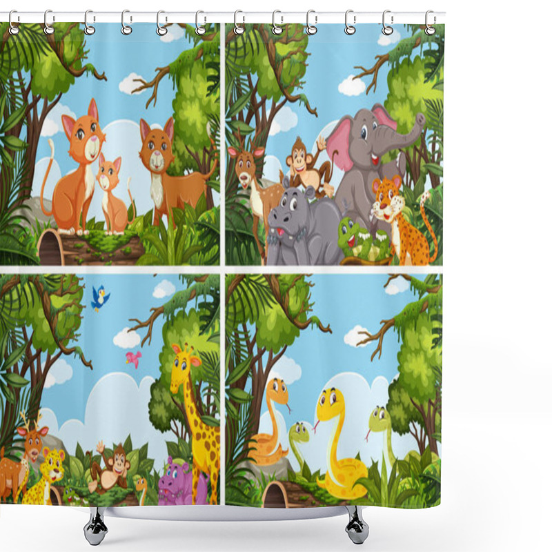 Personality  Set Of Various Animals In Nature Scenes Shower Curtains