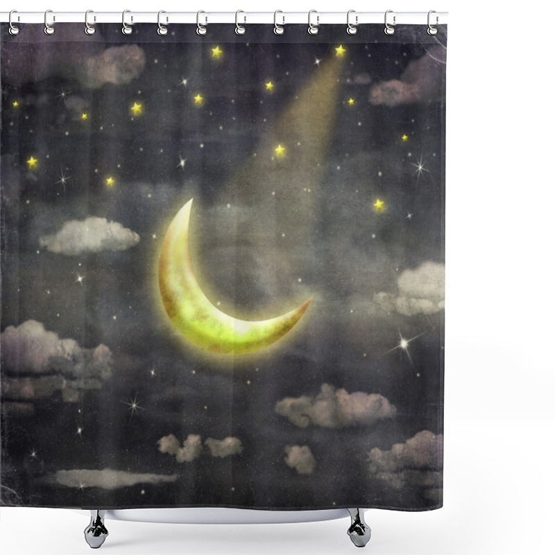 Personality  Night Time With Stars And Moon Shower Curtains