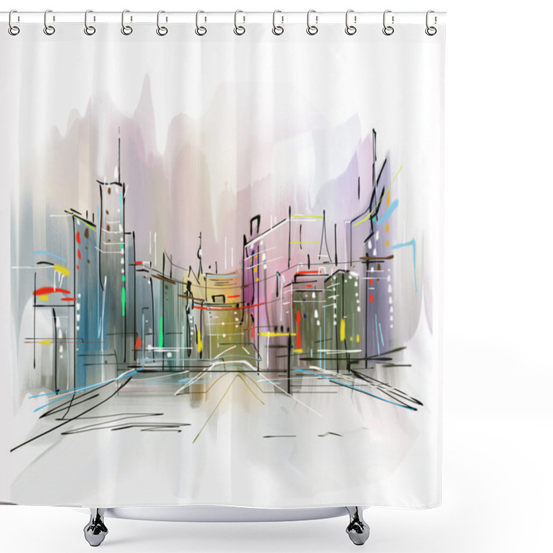 Personality  Illustration Of City Shower Curtains