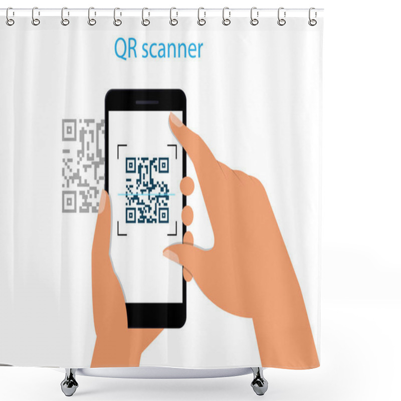 Personality  Scan QR Code To Mobile Phone. Electronic , Digital Technology, Barcode. Vector Illustration EPS10 Shower Curtains