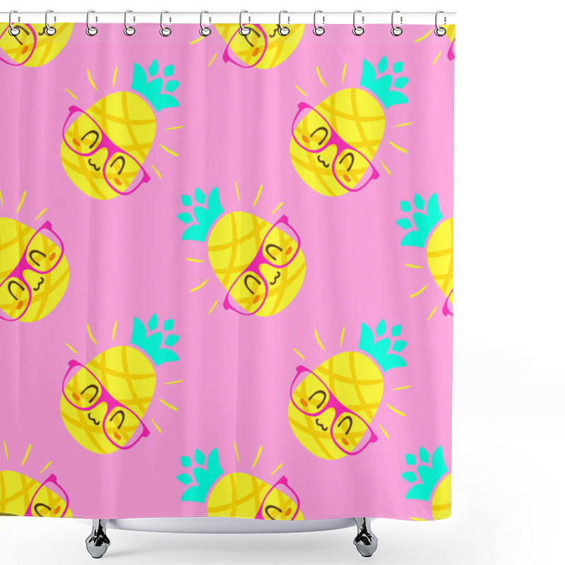 Personality  Cartoon Pineapples In Glasses Shower Curtains