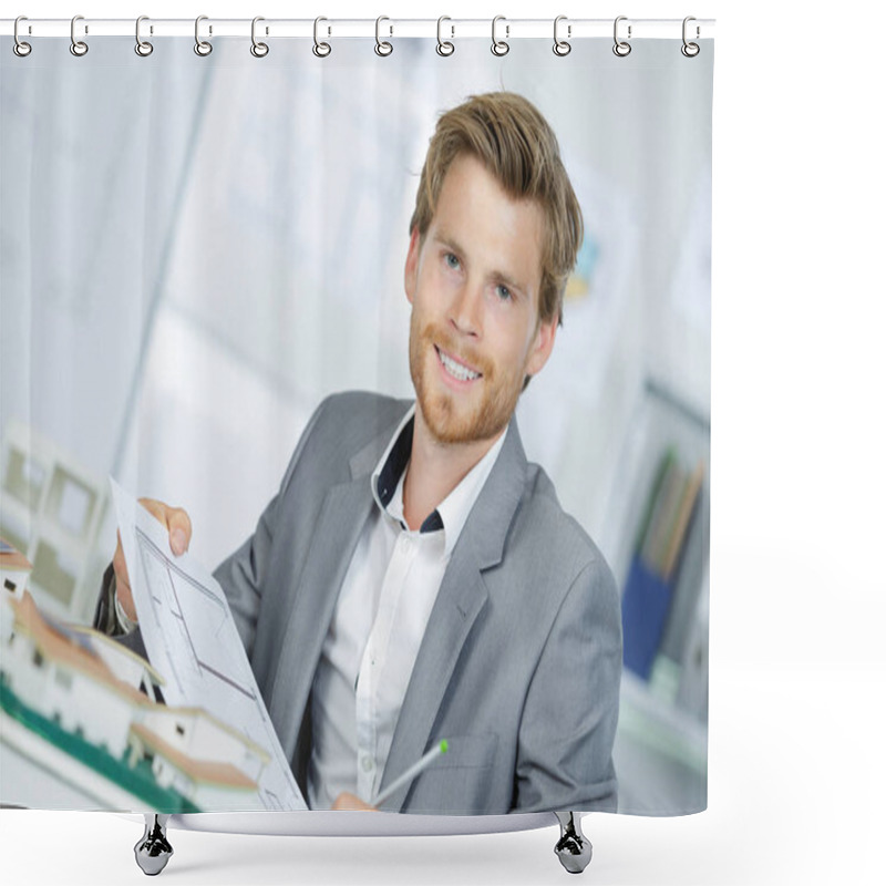 Personality  Male Architect Making Model In Office Shower Curtains