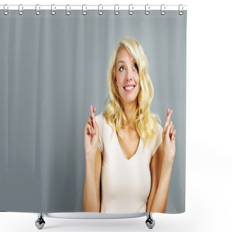 Personality  Happy Woman Crossing Fingers Shower Curtains